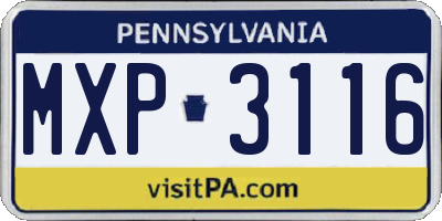 PA license plate MXP3116