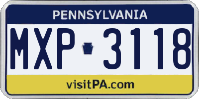 PA license plate MXP3118