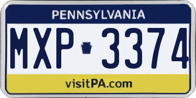 PA license plate MXP3374