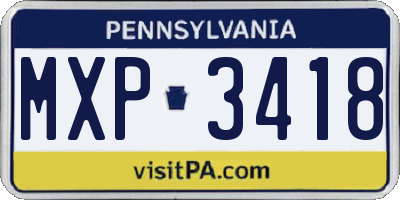 PA license plate MXP3418