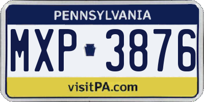 PA license plate MXP3876