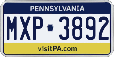 PA license plate MXP3892