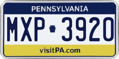 PA license plate MXP3920