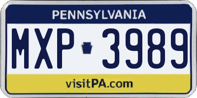 PA license plate MXP3989