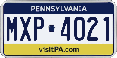 PA license plate MXP4021