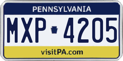 PA license plate MXP4205