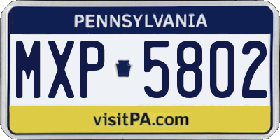 PA license plate MXP5802