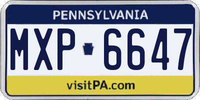 PA license plate MXP6647