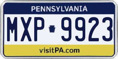 PA license plate MXP9923