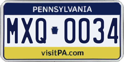 PA license plate MXQ0034