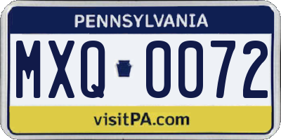 PA license plate MXQ0072