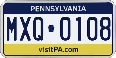 PA license plate MXQ0108