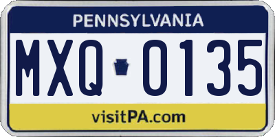 PA license plate MXQ0135