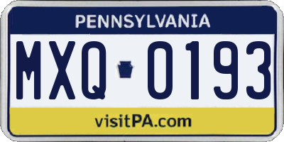 PA license plate MXQ0193