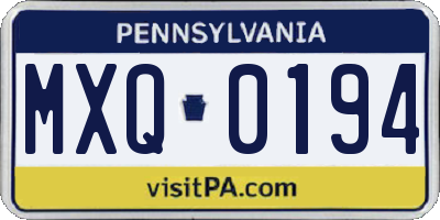 PA license plate MXQ0194