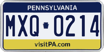 PA license plate MXQ0214