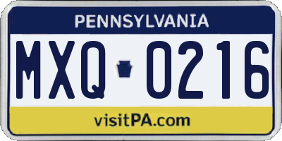 PA license plate MXQ0216