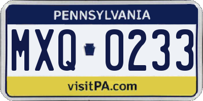 PA license plate MXQ0233