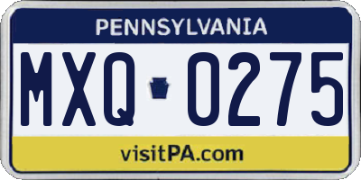 PA license plate MXQ0275