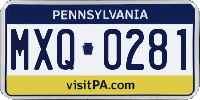 PA license plate MXQ0281