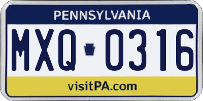 PA license plate MXQ0316