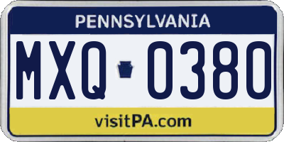 PA license plate MXQ0380