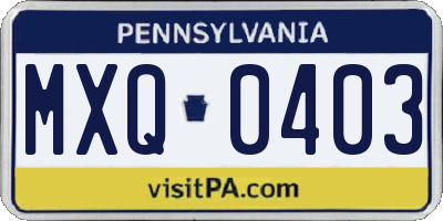 PA license plate MXQ0403