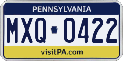 PA license plate MXQ0422