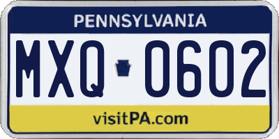PA license plate MXQ0602