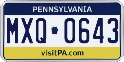 PA license plate MXQ0643