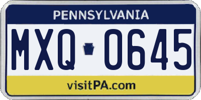 PA license plate MXQ0645