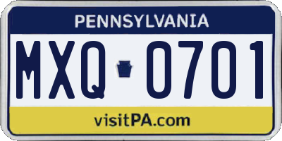 PA license plate MXQ0701