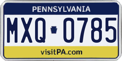 PA license plate MXQ0785