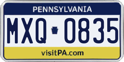 PA license plate MXQ0835