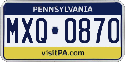 PA license plate MXQ0870