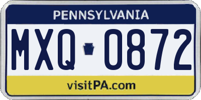 PA license plate MXQ0872