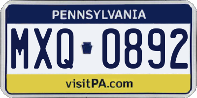 PA license plate MXQ0892