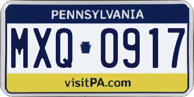 PA license plate MXQ0917