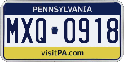 PA license plate MXQ0918