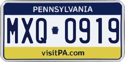 PA license plate MXQ0919