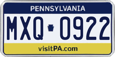 PA license plate MXQ0922
