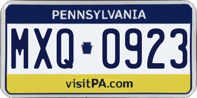 PA license plate MXQ0923