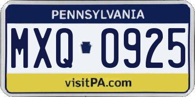 PA license plate MXQ0925