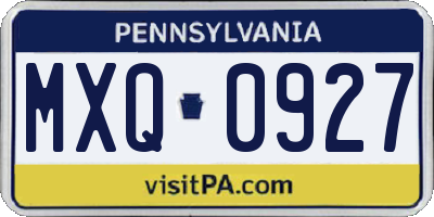 PA license plate MXQ0927
