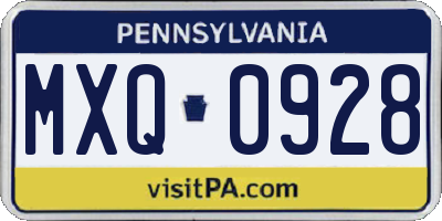 PA license plate MXQ0928