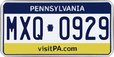 PA license plate MXQ0929