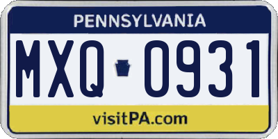 PA license plate MXQ0931