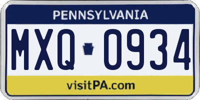 PA license plate MXQ0934