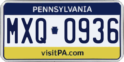 PA license plate MXQ0936