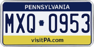 PA license plate MXQ0953